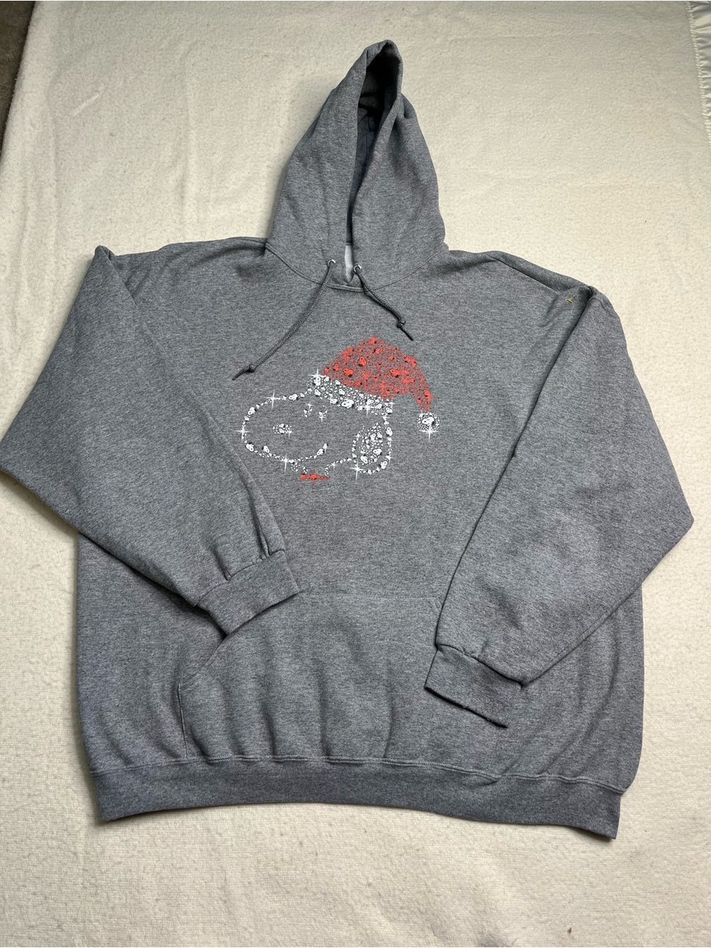 Vintage 90s Jerzees Peanuts Snoopy Christmas Gray Hoodie Sweatshirt Mens 3XL Y2K